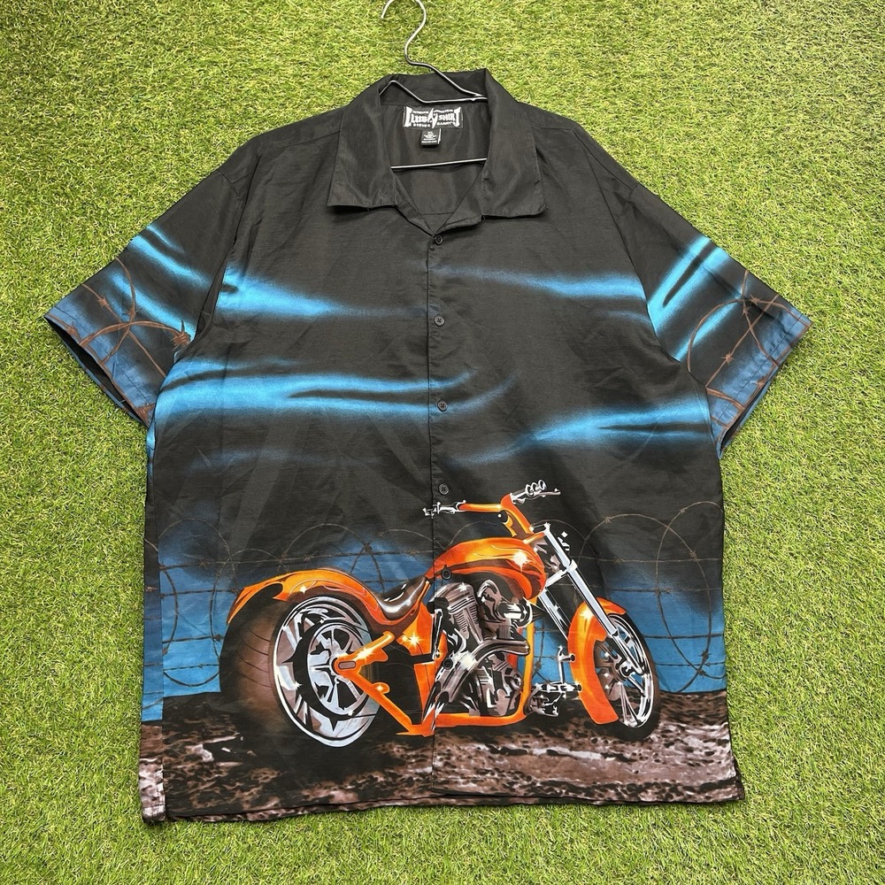 Vintage Steve and Barrys Club Shirt Mens XL Black Motorcycle Button Short Sleeve